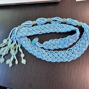 Seed Beaded Belt Turquoise Adjustable Braided Southwest Boho 70's Art Handmade